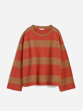 madewell crewneck long-sleeve tee in dark camel + red stripe S